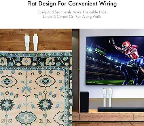 HDMI Cable Flat 15 ft, High Speed(4K 60Hz) Hdmi 2.0 Cord, 2160p HD 1080p 3D/4K Video/Ethernet/Audio Return Channel for Fire TV, Apple TV, Blue ray Players, PS4, PS3, Xbox One, Xbox 360 - White