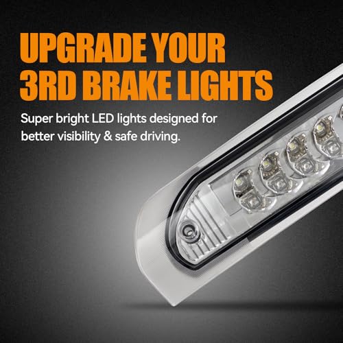 Image of Third 3rd Brake Light, LED High Mount Stop Light Replacement for 2002 2003 2004 2005 2006 2007 2008 Dodge Ram 1500, 2003-2009 Dodge Ram 2500 3500, Rear Center Cab Roof Tail Cargo Lamp (Chrome)
