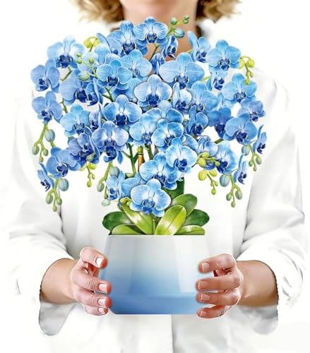 WhatSign Happy Mother's Day Card Pop Up Flowers, 3D Blue Orchid Bouquet for Mom, Grandma, Sister, Daughter, Premium Large Paper Flower Cards for Mom, Everlasting Floral Gift for Women