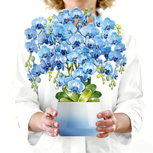 WhatSign Happy Mother's Day Card Pop Up Flowers 12 Inch, 3D Blue Orchid Bouquet Popup Birthday Card for Mom, Grandma, Sister, Daughter, Premium Large Paper Flower, Everlasting Floral Gift
