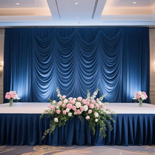 Efavormart Portable Stage Skirting Polyester Shirred Pleat Stage Cover for Wedding Platform Navy Blue - 24" x20ft
