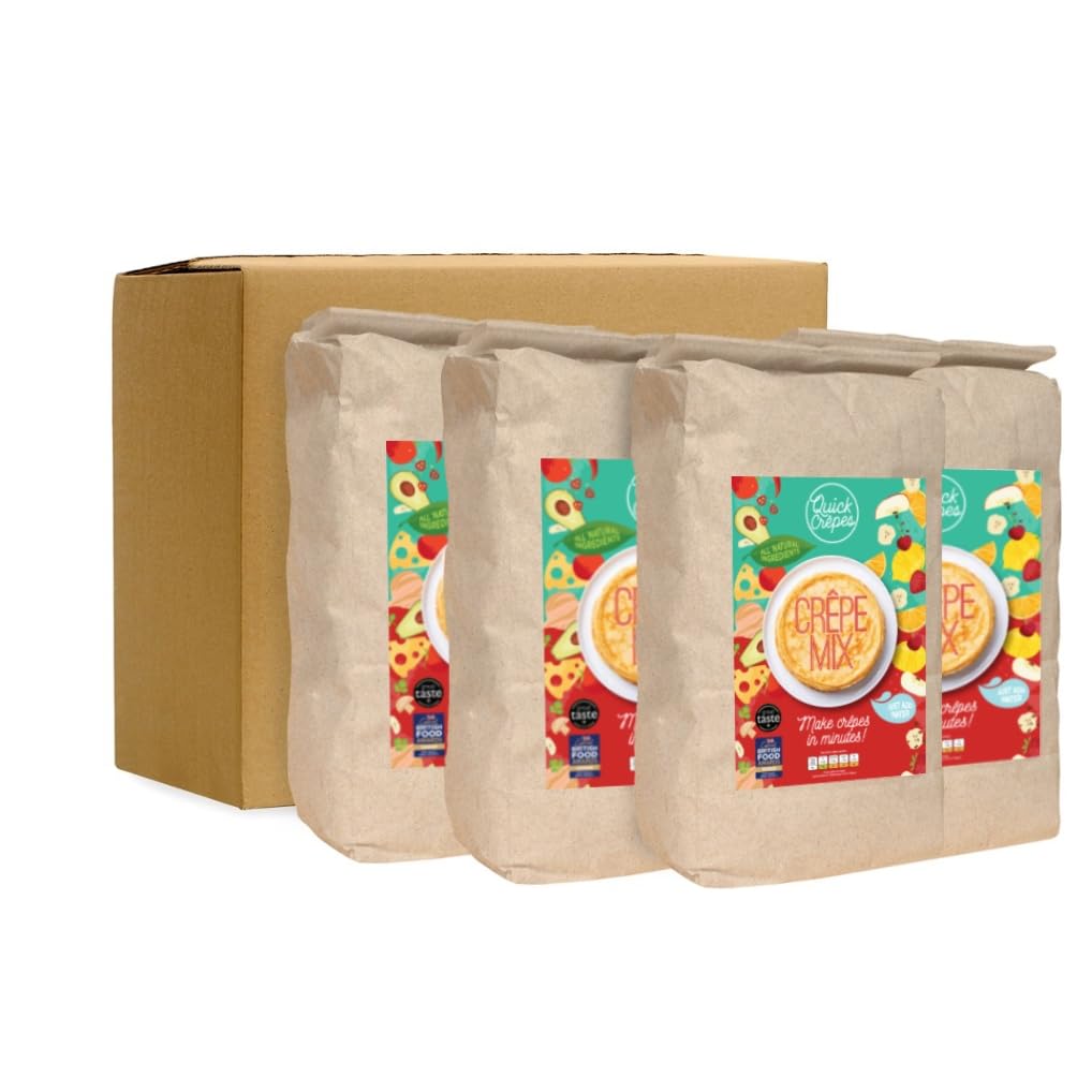 Award-Winning Crepe Mix for creperies, cafés and professional caterers - 14kg Bulk case. Just add Water to Make Perfect Thin and Delicate Pancakes - Traditional French Recipe - 4x3.5kg Bags per case.