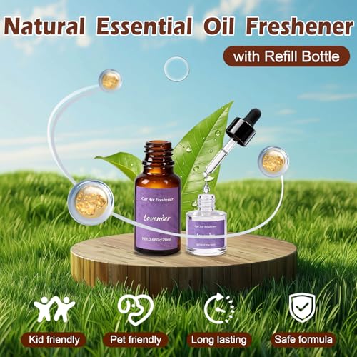 Image of Car Air Freshener & Refill Set, 4-Scent Hanging Air Freshener Diffuser | Each(8ml +20ml Refills), Natural Essential Oil Diffuser With Refill Bottles, Reusable Car Fragrance Decor Accessories(8 Pack)