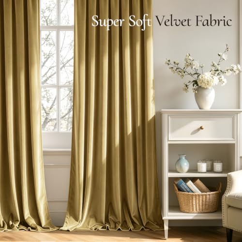 Image of MIULEE Golden Blackout Velvet Curtains Drapes 84 Inch Long 52 inchx84 inch Bedroom