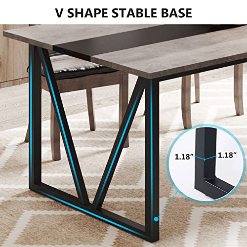 Tribesigns Dining Table For 6-8 People, 70.8 Inch Industrial Large Kitchen Table With Heavy Duty Metal Frame, Rectangle Wood Dining Room Table For Kitchen, Living Room, Grey & Black #TOP6