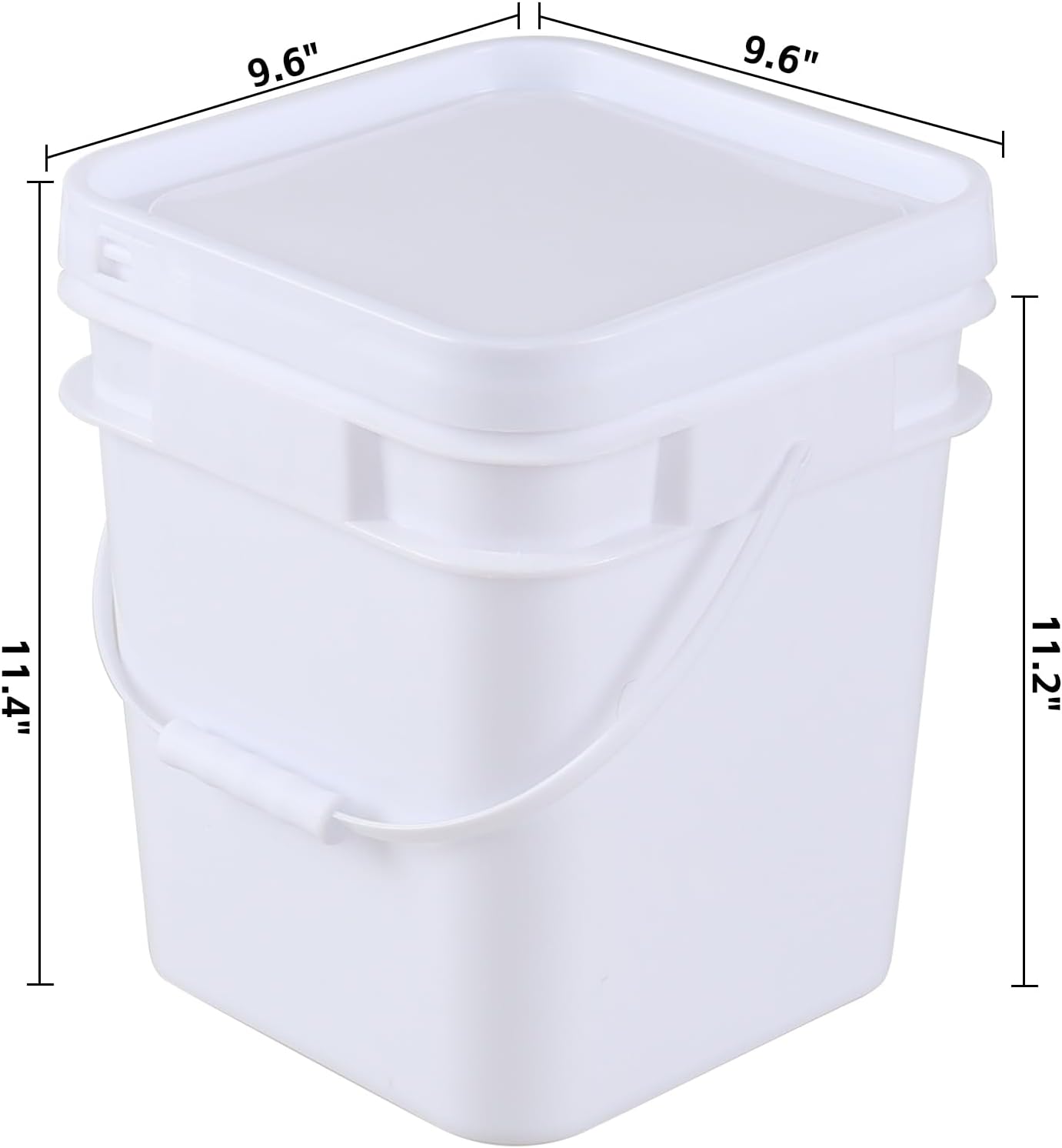 3 Gallon Plastic Square Storage Bucket, 4 Packs Food Grade Buckets with Lid, Utility Pail, White
