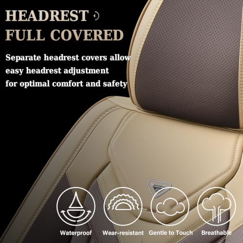 Image of Coverado Seat Covers, Car Seat Covers Front Seats, Leather Seat Covers for Cars, Automotive Seat Covers Car Seat Protector Car Seat Cushion Universal Fit for Most Sedan SUV Pick-up Truck(Beige&Coffee)