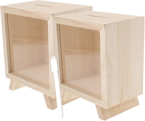 Miniatura 9 de ibasenice 8 Pcs Piggy Bank Unbreakable Wood Money Bank Desk Decoration Wood Decor Kids Decor Wooden Money Bank Wooden Money Pot Wood Coin Bank