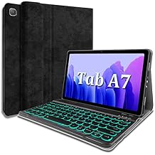 Backlit Keyboard Case for Samsung Galaxy Tab A7 10.4" 2020, 7 Colors Backlight Magnetically Detachable Wireless Keyboard & PU Folio Stand Cover Case for SM-T500, SM-T505, SM-T507 Black