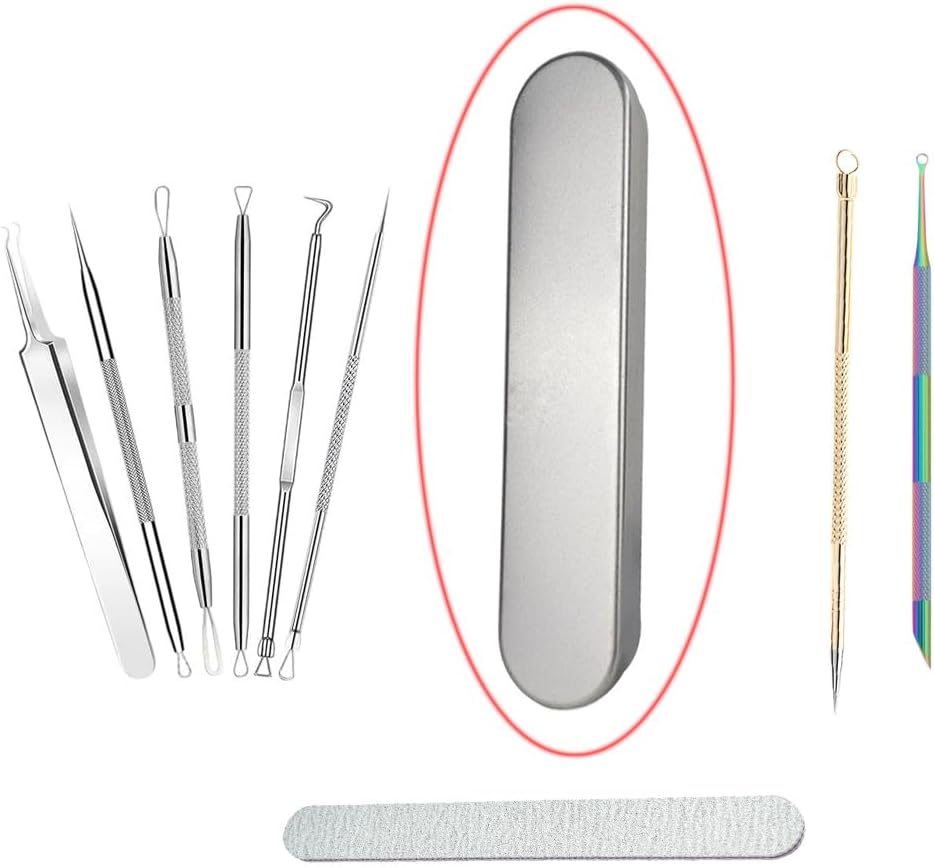 4 Pack Pimple Popper Tool Box Organizer 7 Inch Metal Hinged Tin Box Container with Lid Portable Carry Case for Blackhead Remover Comedone Extractor Blackhead Tweezers Ingrown Hair Tweezers