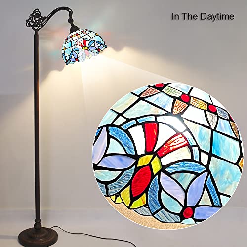 Capulina Tiffany Floor Lamp H62 Tall Antique Victorian Style Stained Glass Soft Light Arched Gooseneck Adjustable Angle Reading Lamp For Living Room Bedroom #TOP2