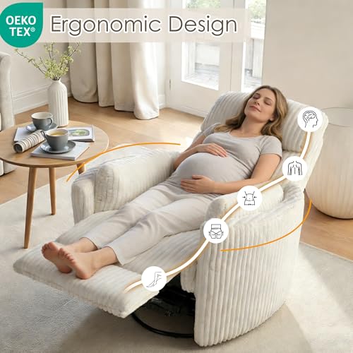 Sillón reclinable giratorio 360° tejido beige miniatura 6