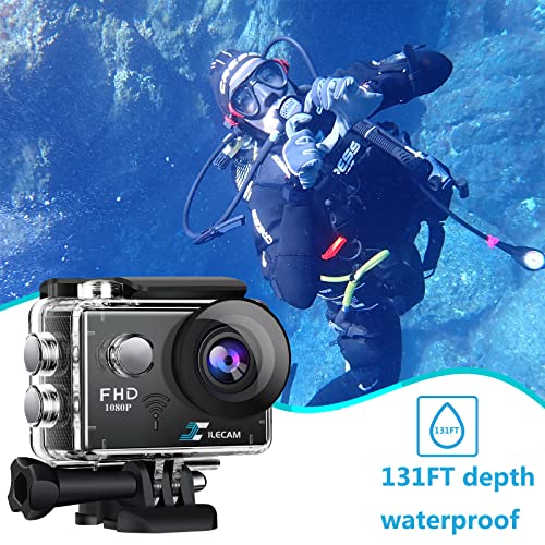 Xilecam Action Camera 1080P 30Fps, Wifi Sports Camera Hd 2.0 Inch Action Camera 40M/131Ft Underwater Waterproof Snorkel Surf Camera With 2 Batteries, Wide-Angle Lens Andmulti-Function Accessory Bag #TOP5