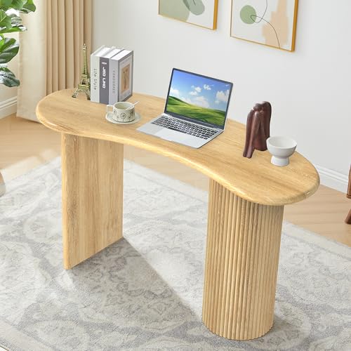 LEVNARY 54.3" Curved Small Computer Desk, Wooden Executive Desk with