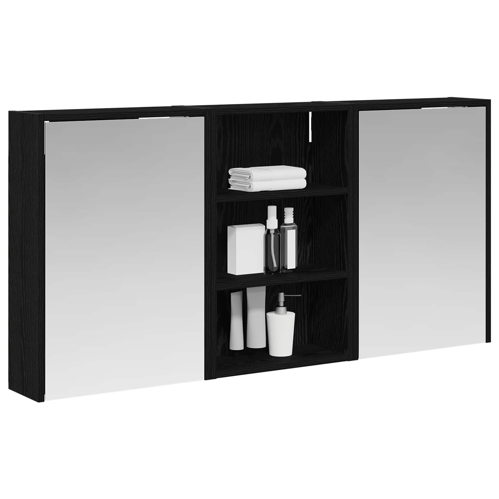 Set di mobili da bagno in legno, 3 pezzi, 126 x 16 x 62,5 cm, con illuminazione a LED, specchio a due vie, vano portaoggetti, montaggio a parete per mobili da bagno, mobiletto sottolavabo