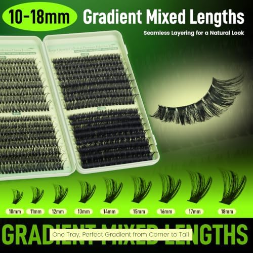 KEYYOU 584 Pcs 60D-200D Lash Clusters D Curl Volume DIY Eyelash Extensions - 4