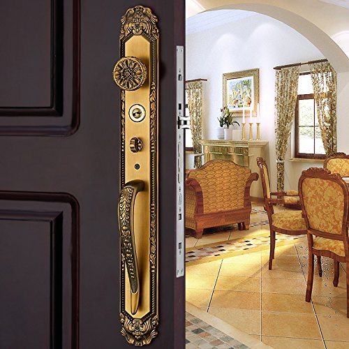 K8338# Luxurious Mortise Lock Entry Entrance Front Door Handle Lockset (Single Door, Brown Bronze) #TOP2