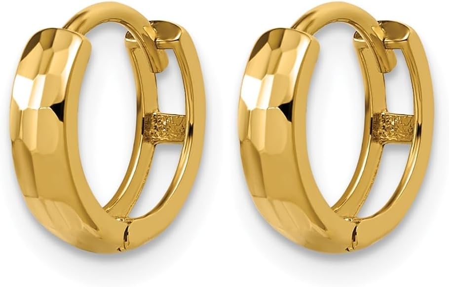 14k Yellow Gold Polished and D/C Huggie Hoop Earrings - Image 2