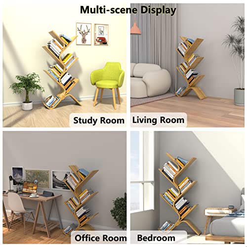 Tree Bookshelf, Bamboo Bookshelf With Storage, 6-Tier Kids Bookshelf With Fixed Belt , S-Shaped Wood Bookshelf Organizer Shelves, Unique Floor Standing Bookshelf For Bedroom, Home, Office, Living Room #TOP5