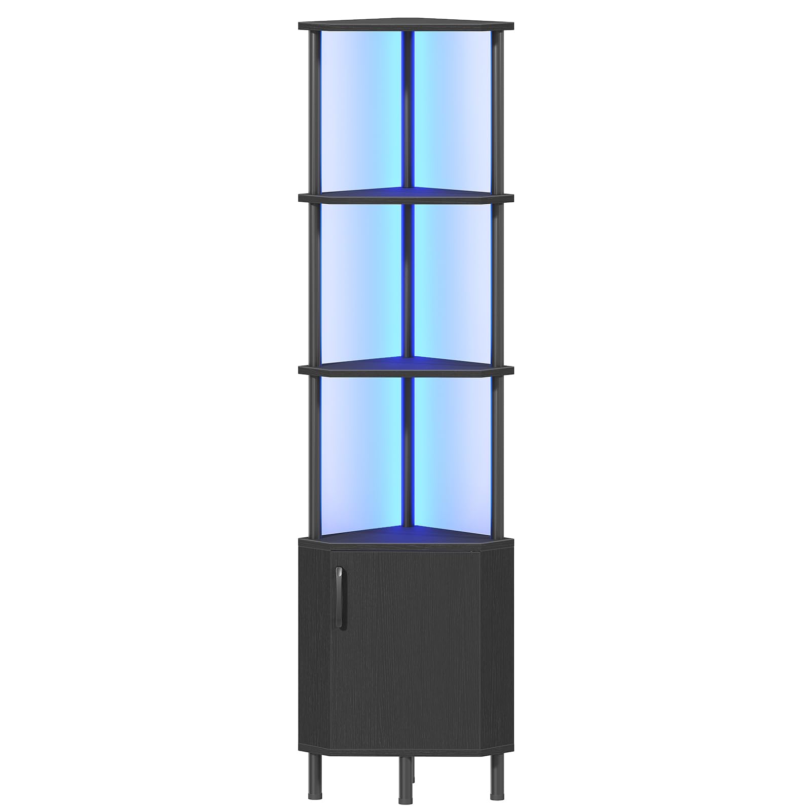 HOOBRO Estantería Esquinera, Librería con Luz LED y Armario, Estantería de Exhibición de Estilo Industrial, Mueble para Baño, Sala de Estar, Estudio, Dormitorio, Cocina, Negro EBB147DCJ01