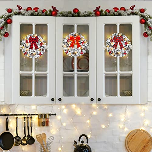 3 Pack Snow Flocked Prelit Christmas Wreaths With Lights Bows Pinecone Red Berry Battery Operated Artificial Xmas Wreath Decorations For Front Door Window Wall Cabinets Outdoor Indoor Home(13 Inch) #TOP4