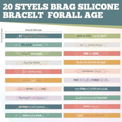 Bucherry 20 pulseiras de borracha com versículo da Bíblia, pulseiras religiosas de silicone com escr
