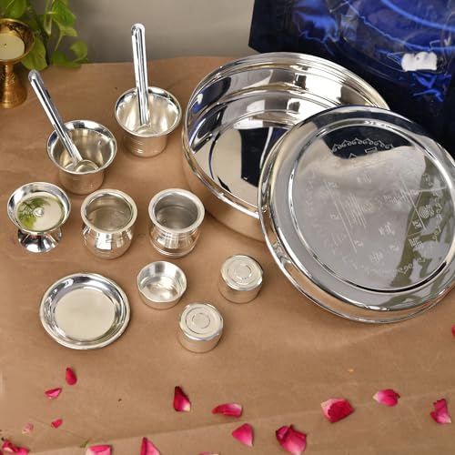 Image of Jaipur Ace Premium Silver Plated Pooja Thali Set in Velvet Box |Decorative Diwali Gift Set with Ritual Compartments, Glass Lid Display & Gold Clasps for Sacred Celebrations