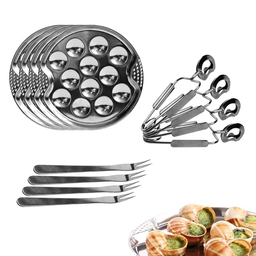 COOK CONCEPT - KU6097 Coffret Dégustation Escargots 12 Pièces - Pour 4 Personnes - Avec Assiettes, Fourchettes et Pinces - Service Élégant - Dimensions H22,5 x 3,3 x...