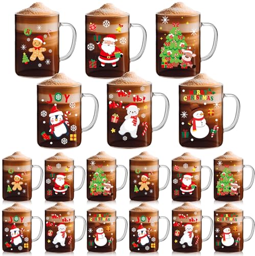 Baderke 24 Pcs Christmas Glass Mugs Set 16 Oz Winter