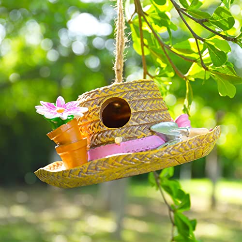 Yinns Birdhouse Hanging Bird Houses For Outside, Wild Bird House, Decorative Straw Hat Bird House For Home Garden Decor #TOP3