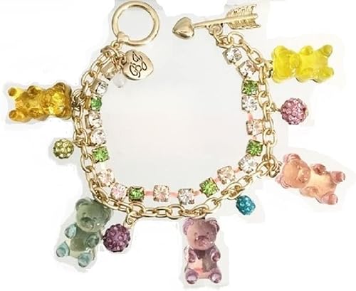 Betsey Johnson Gold-Tone Crystal Pastel Gummy Bears Charms Bracelet