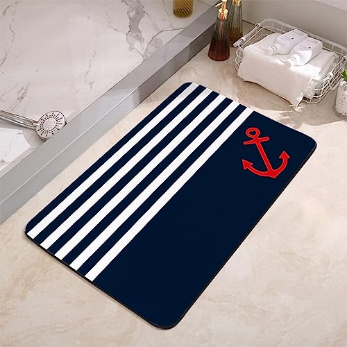 YISUMEI Nautical Stripe Anchor Bathroom Mat, Non-Slip Super Absorption Bath Carpet with Rubber Backing - Image 2