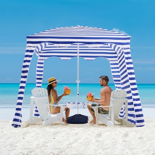 JEAREY 6.5x6.5ft Beach Cabana with Detachable Sand Anchor & Side Wall, Portable UV 50+ Protection Beach Cabanas for Sand, Easy to Set Up Beach Cabana Umbrella with Table, Beach Cabana Canopy