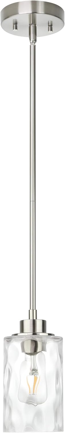 XiNBEi Lighting Mini Pendant Light 1 Light Glass Pendant Lighting, Modern Adjustable Kitchen Hanging Light Brushed Nickel Finish XB-P1227-BN