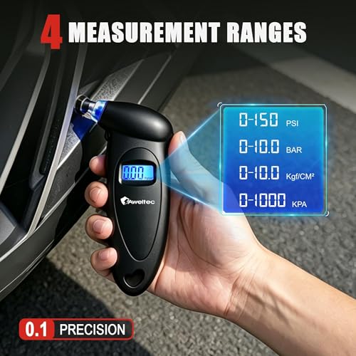 Image of Digital Tire Pressure Gauge,Accurate Cars Air Gauge 150 PSI,2 Pack | 0-150PSI Calibrated,Accurate in 0.1 Increments,4 Measurement Units,Backlight LCD&Nozzle Light,for Everyday Vehicles