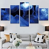 SIGNWIN 5 Panel Canvas Wall Art Modern Art Dramatic Fish Jellyfish Marine Life Multicolor Nautical Photography for Home Decorations Ready to Hang - 60