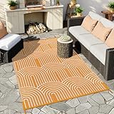 Anidaroel Patio Rugs Outdoor 6’x9’ Clearance Waterproof, Reversible Rainbow Outdoor Plastic Straw Outside Rugs, RV Outdoor Rugs for Camping, Porch, Balcony, Backyard (Orange,6‘X9')