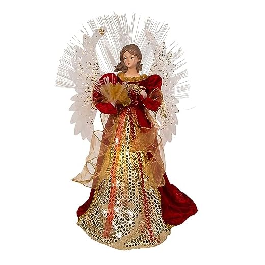 18-Inch UL 70-Light Fiber-Optic LED Red and Gold Angel Tree Top