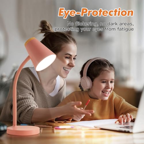 Image of EJIAXIN Desk Lamps for Home Office - Small LED Desk Lamp Touch Dimmable Reading Light for College Dorm Room - Adjustable Flexible Gooseneck Table Lamp for Bedside Bedroom Nightstand Pink