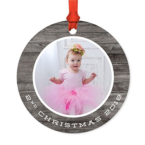 Andaz Press Photo Personalized Christmas Ornament, Gray Rustic Wood, 2Nd Christmas 2023, 1-Pack, Includes Ribbon And Gift Bag, Custom Image #TOP17