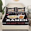 Feelyou Ramen Boba Fitted Sheet Anime Bedding Set for Kids Boys Girls Teens Noodles Bubble Tea Bed Sheets Set Girl Loves Ramen Boba Bed Cover Room Decor Bed Set Full Size #2