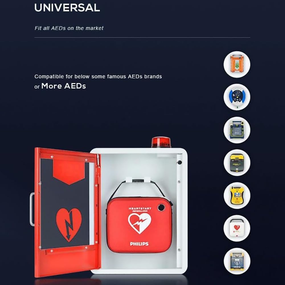 Gabinete de almacenamiento para desfibrilador DEA montado en la pared, gabinete de primeros auxilios, con sistema de alarma y control de acceso magnético, para el hogar, la oficina y el hospital