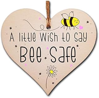 The Plum Penguin Handmade Wooden Hanging Heart Plaque Gift a little wish to say Bee Safe novelty window wall hanger gift friends family stay safe word play bumble bee saying
