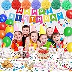Happy Birthday Decorations - 156pc Rainbow Party Set with Plates, Napkins, Banner, Cups, Balloons (Serves 24) - Image 5