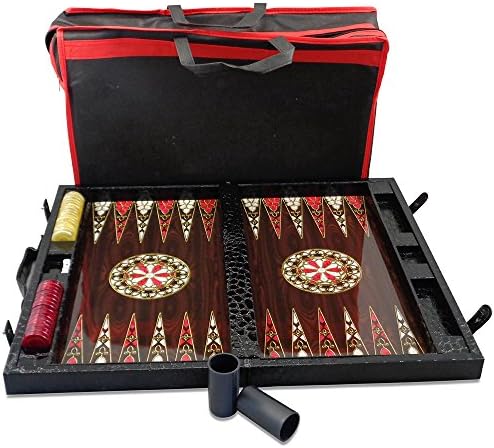 shayniyenigun Black Leather Backgammon Set with Travel Attache Case, 19-Inch