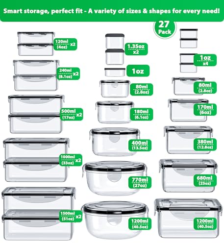 54 Pcs Food Storage Containers with Lids Airtight, (27 Containers &27 Lids) Reusable BPA-Free Plastic Food Containers for Kitchen Organization, Leak Proof Freezer/Microwave Safe Meal Prep Lunch Boxes - Image 3