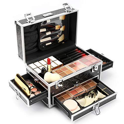 Seelux Kosmetikkoffer Beautycase ALU Kosmetikkoffer abschießbar, Schwarz für Make-up Kosmetik Nagellack, 25,5 x 16 x 16… – Bild 3