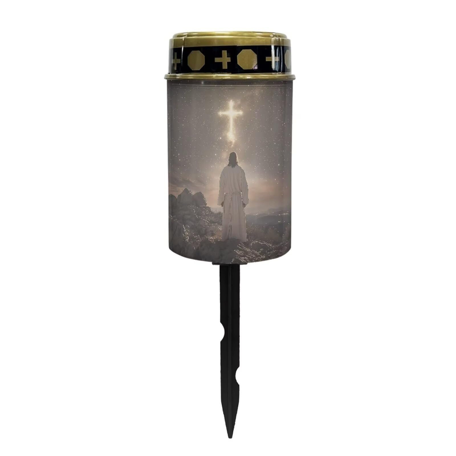 Poceacles Cross Solar Pathway Lights Outdoor Grave Solar Lights Outside Waterproof Cemetery Flameless Candles Outdoor Solar Candle Grave Markers Eternal Decor, God Cross Galaxy Black
