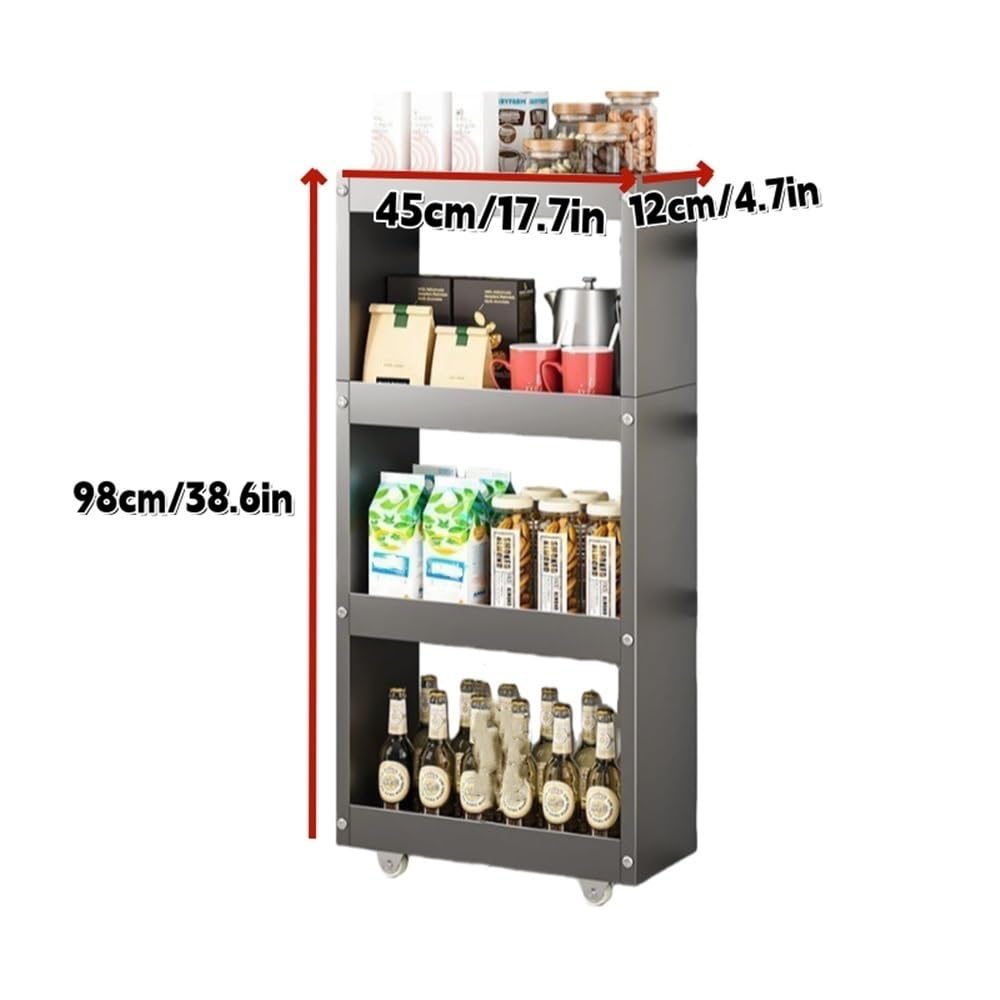 Carrelli portaoggetti Ripiani Multistrato dispensa Stretta per la casa Carrello Mobile Minimalista e Sottile scaffalature Metalliche Cucina Bagno Soggiorno(Grigio 98 cm-38 6 pollic