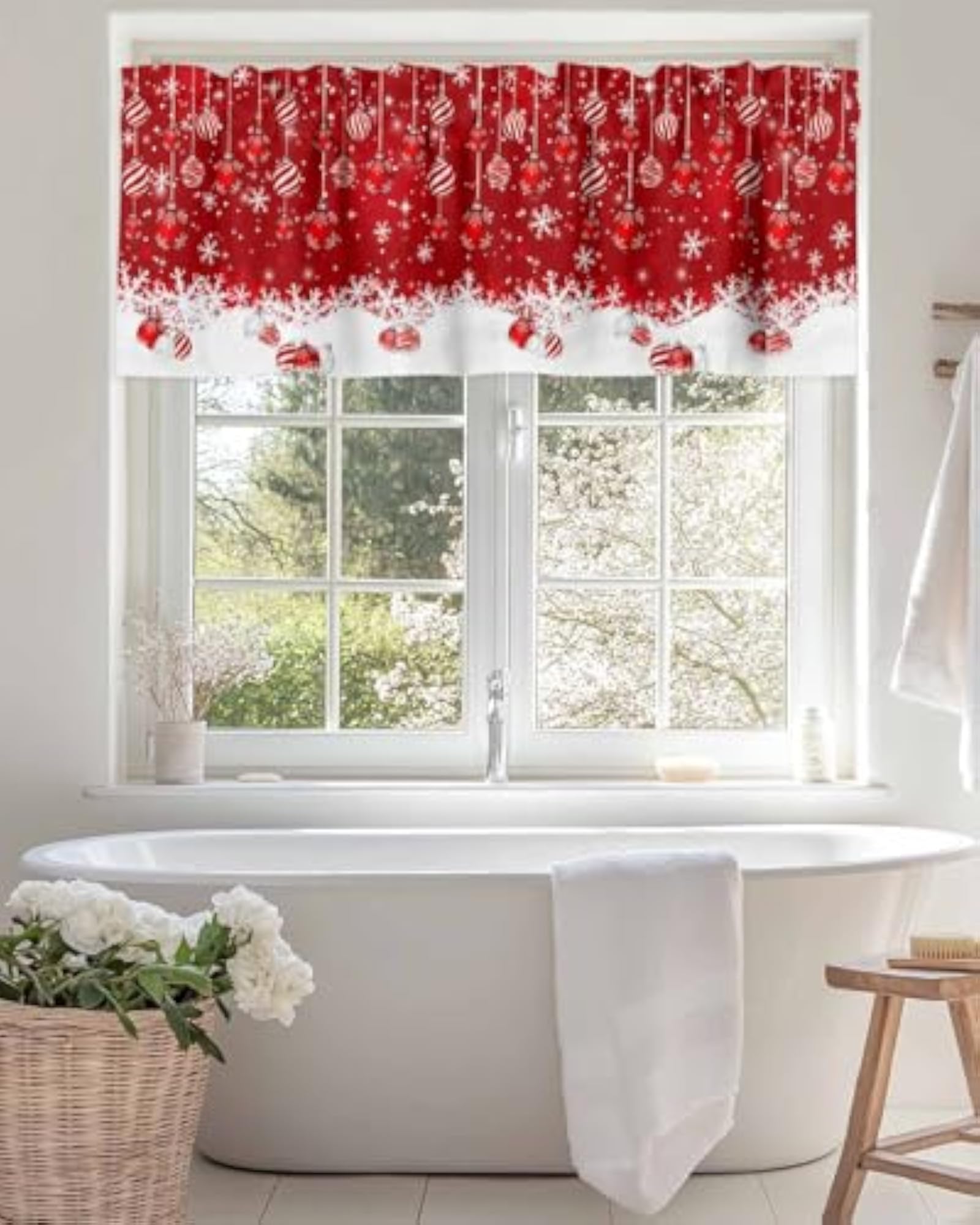 Christmas Window Valance with Winter Snowflakes Design